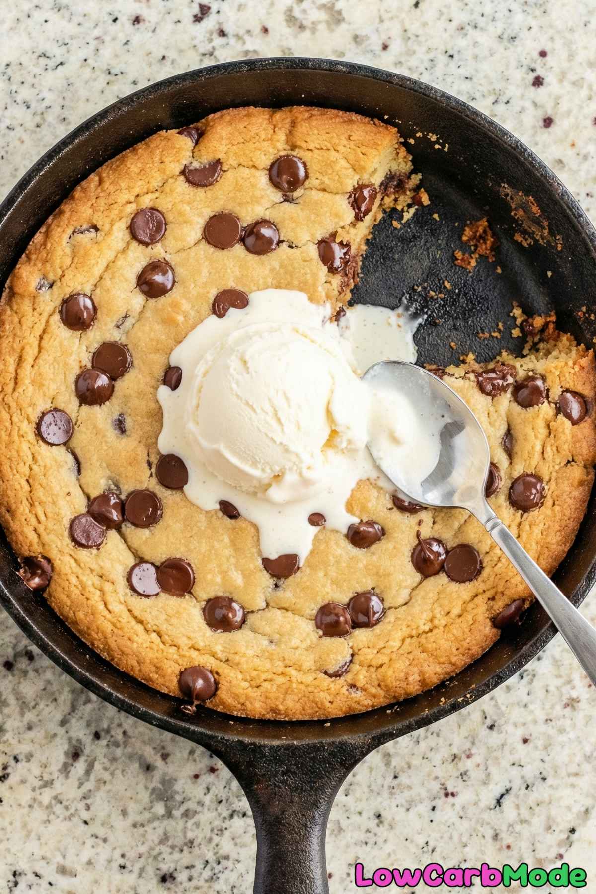 Tender low carb chocolate chip skillet cookie
