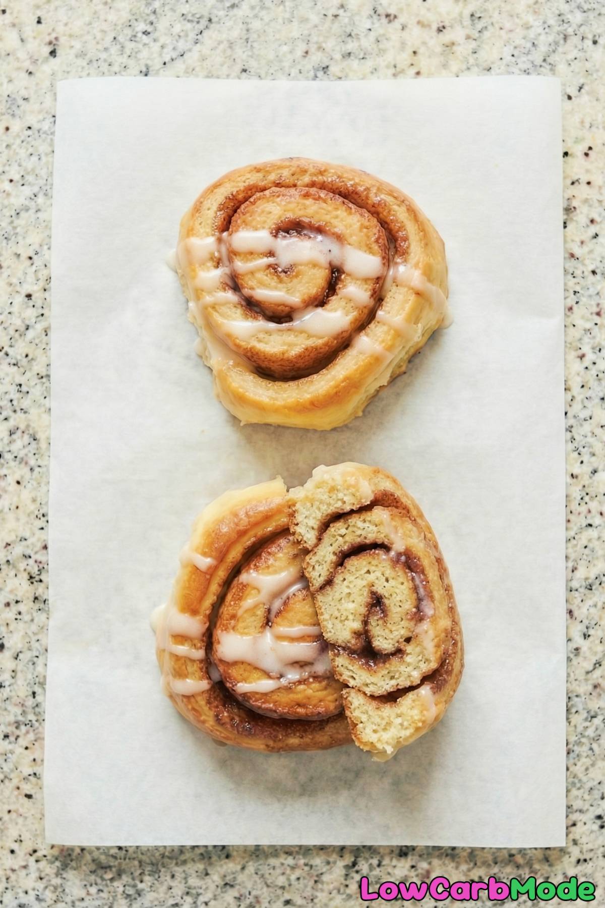 Fresh low carb glazed cinnamon rolls