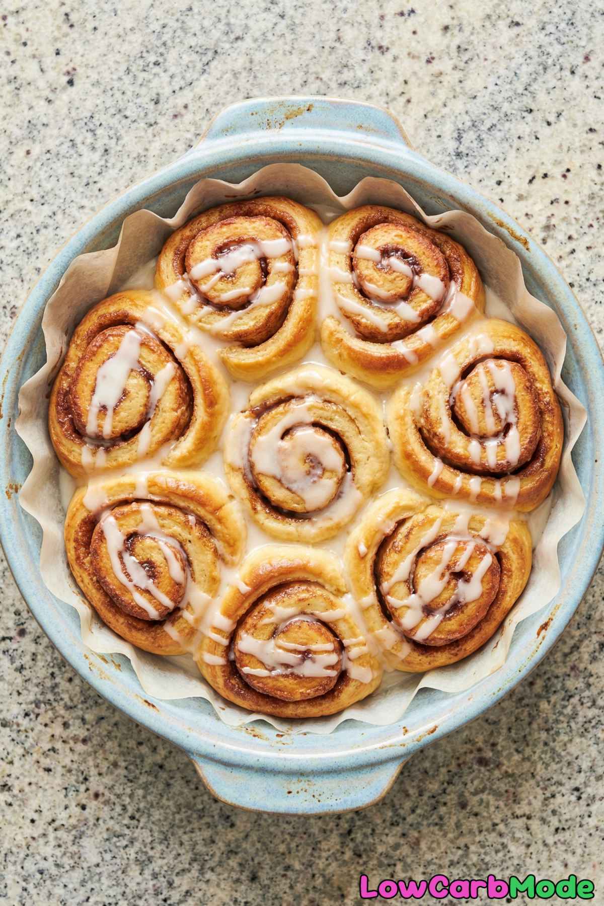 Decadent low carb glazed cinnamon rolls