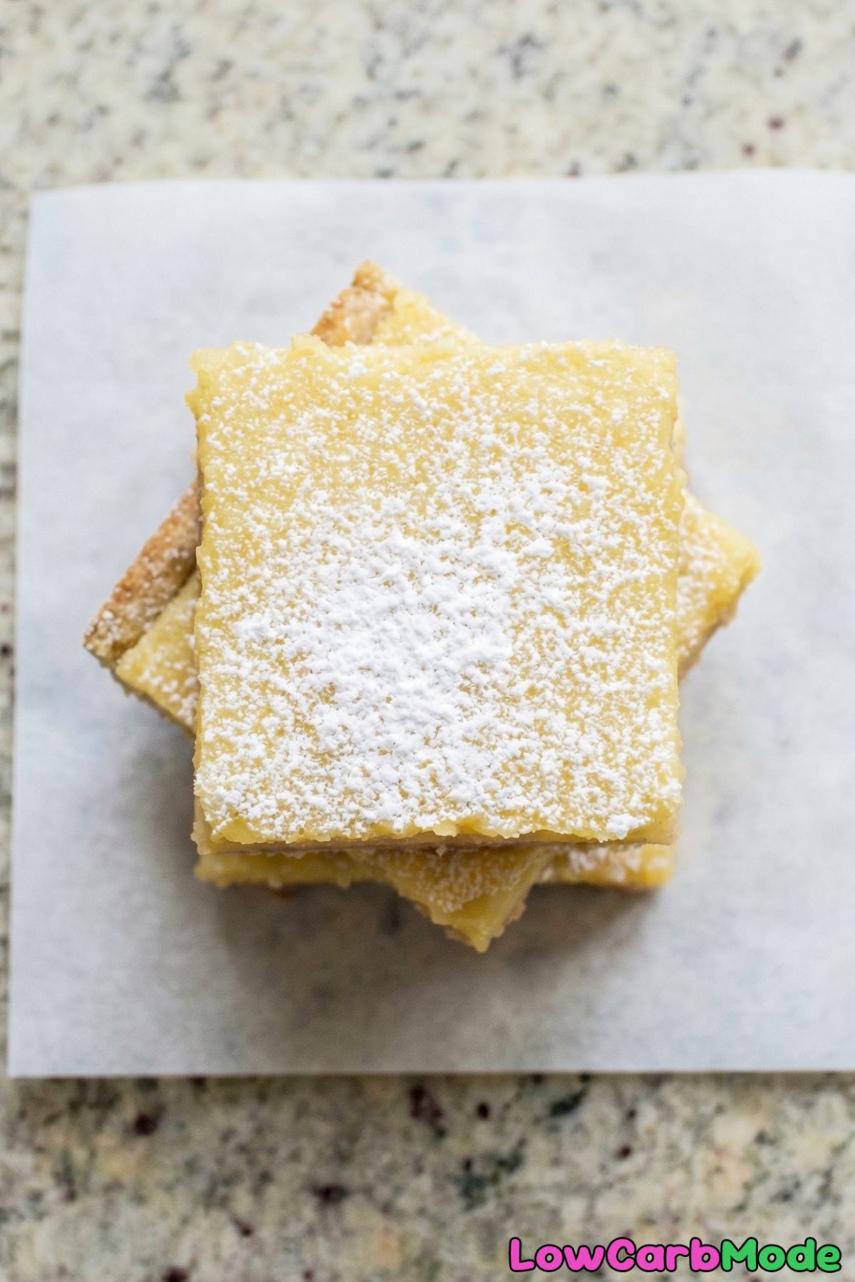 Homemade low carb lemon bars with powdered top