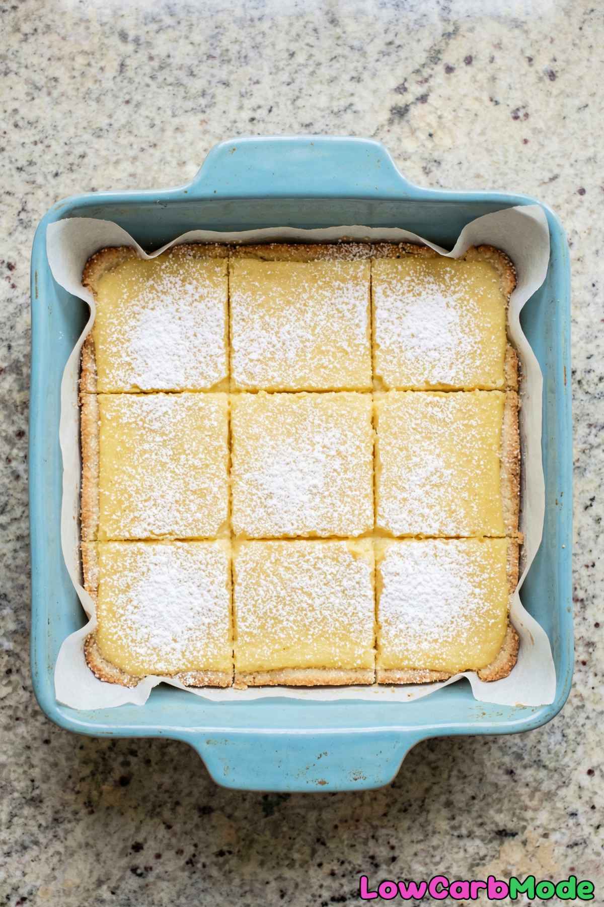 Chilled low carb lemon bars ready to eat