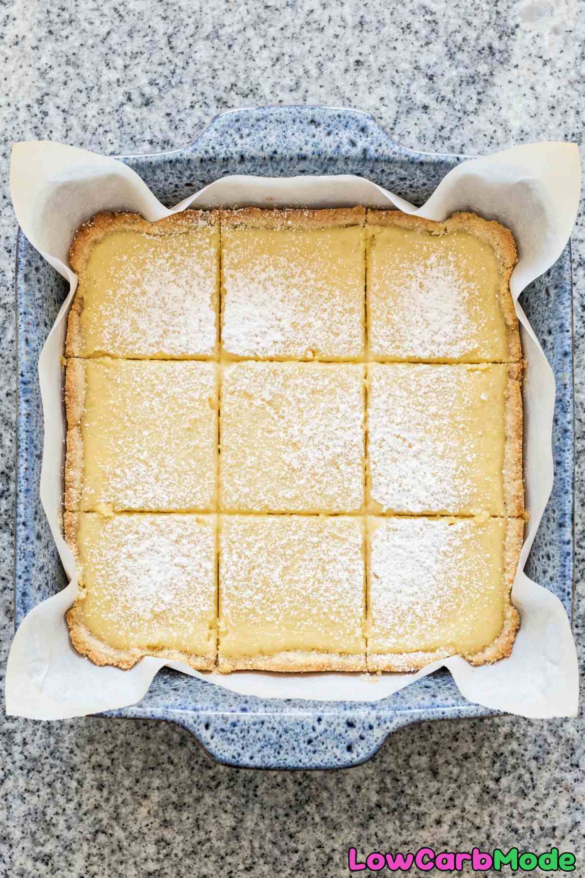 Zesty low carb lemon bars sliced neatly