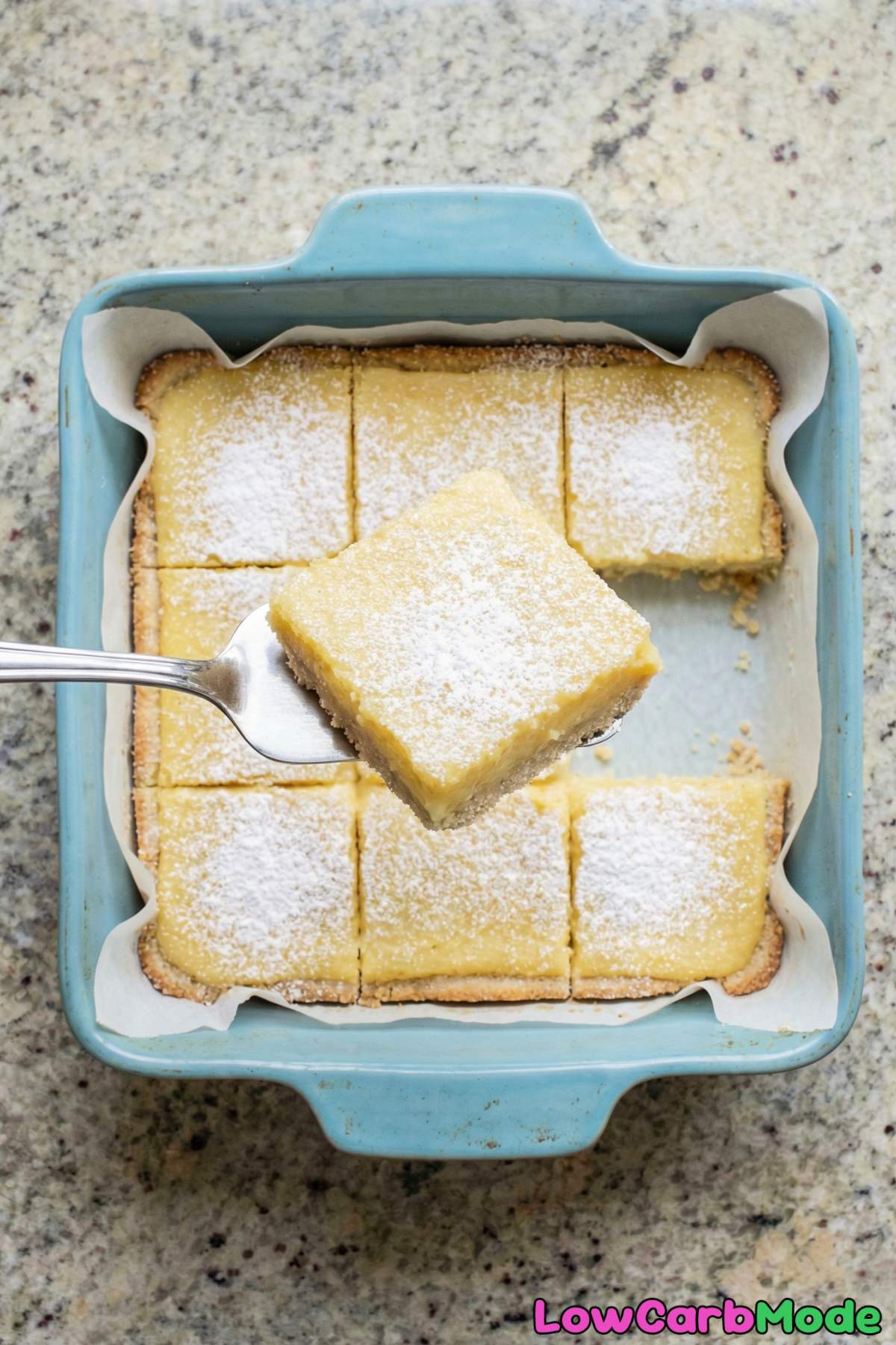 Silky low carb lemon bars on parchment