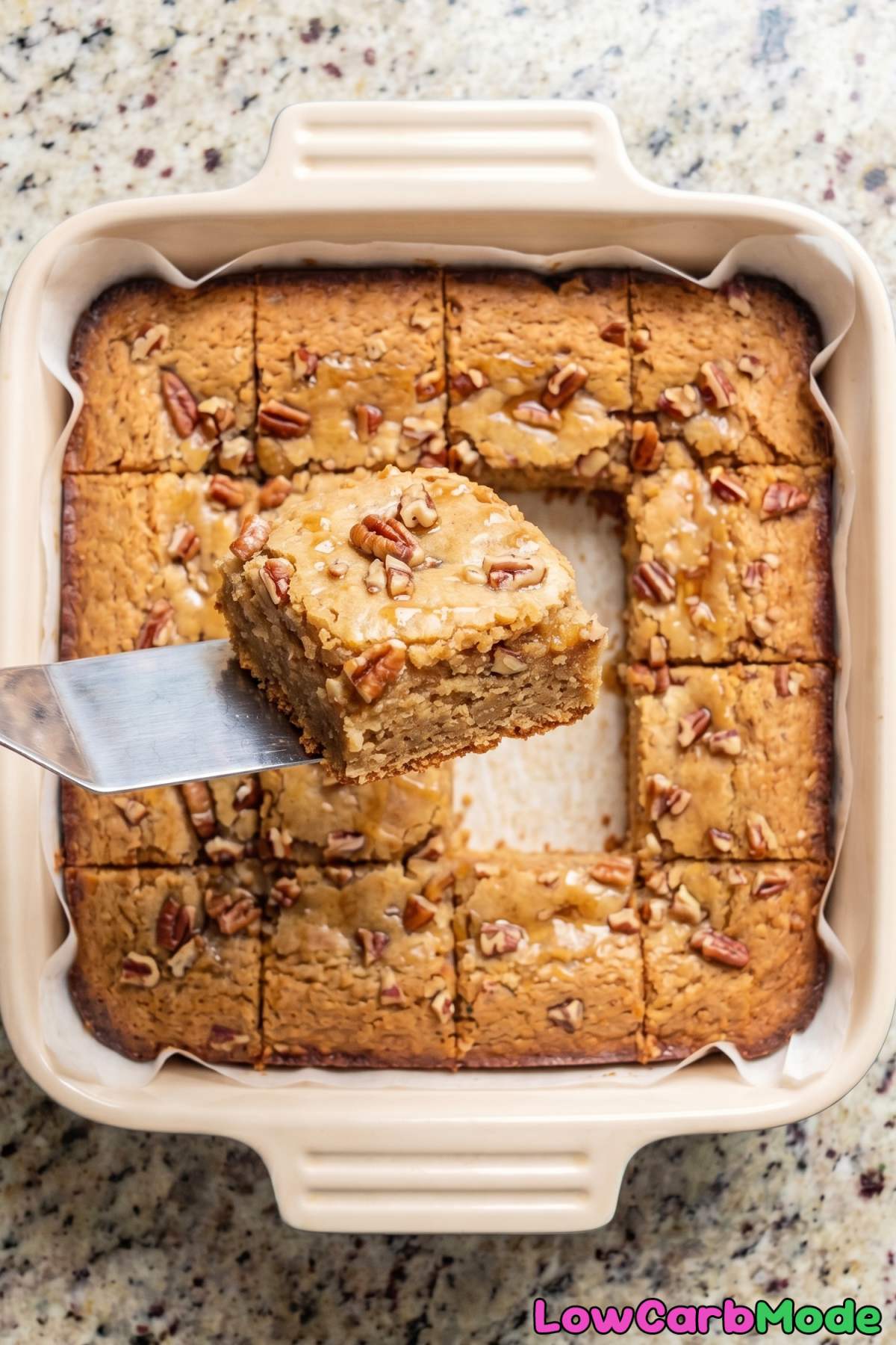 Warm low carb maple pecan blondies