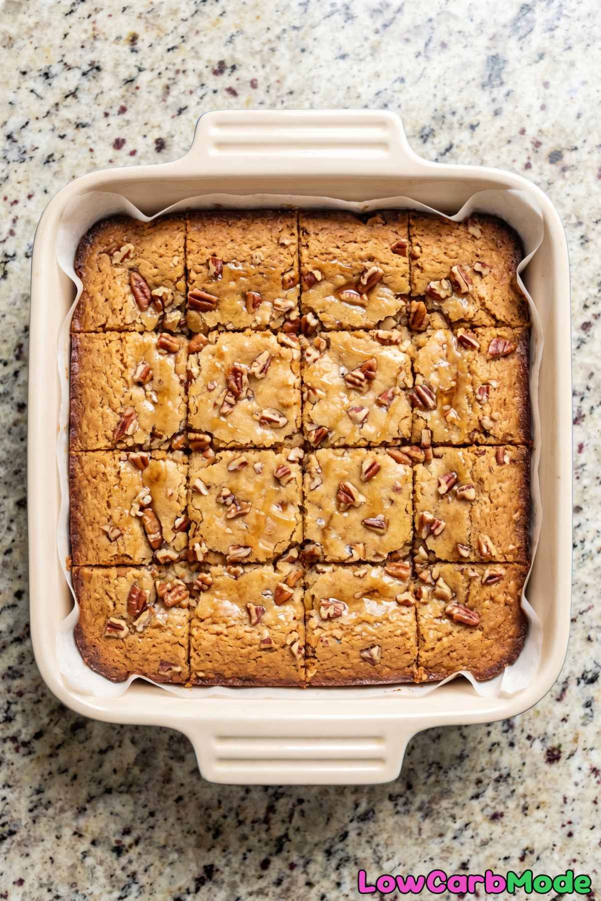 Decadent low carb maple pecan blondies