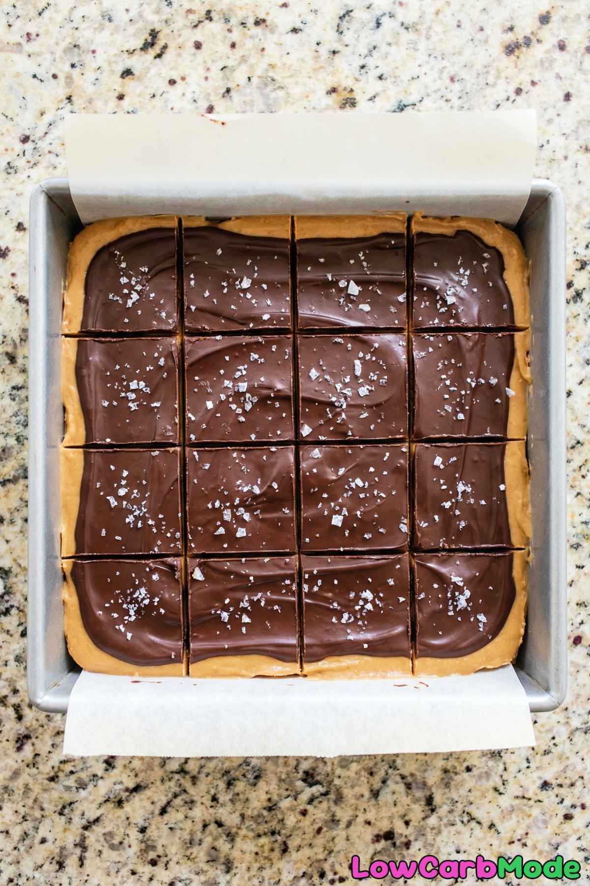 Indulgent low carb chocolate peanut butter bars