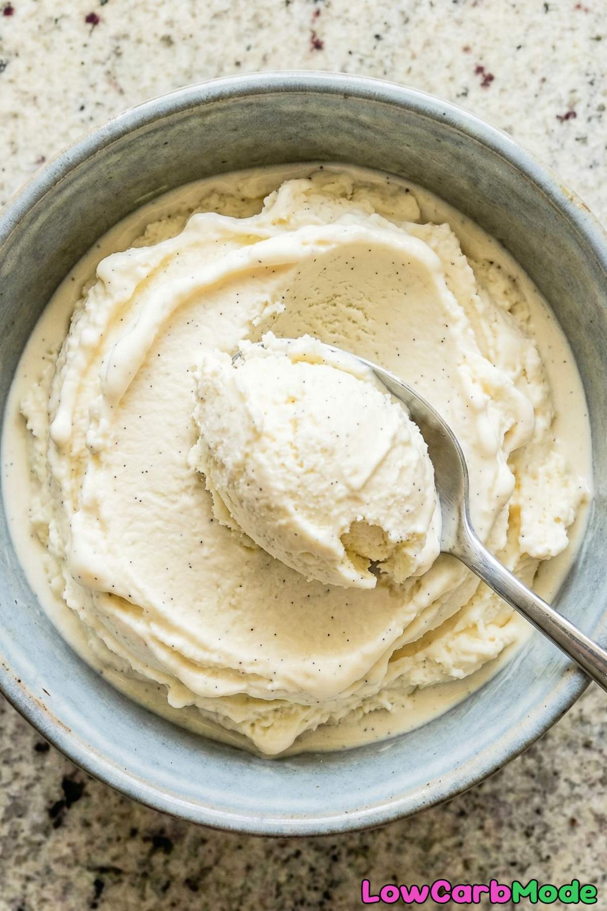 Velvety low carb no-churn vanilla ice cream