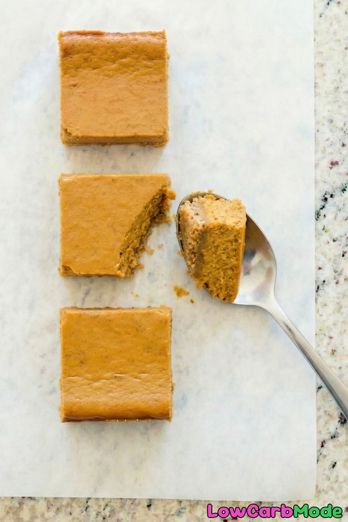Velvety low carb pumpkin cheesecake bars