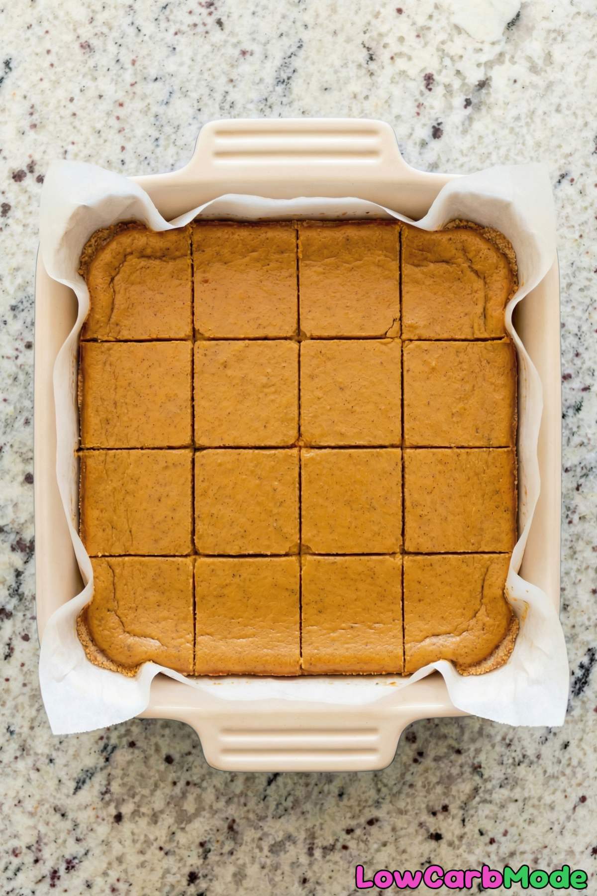 Smooth low carb pumpkin cheesecake bars