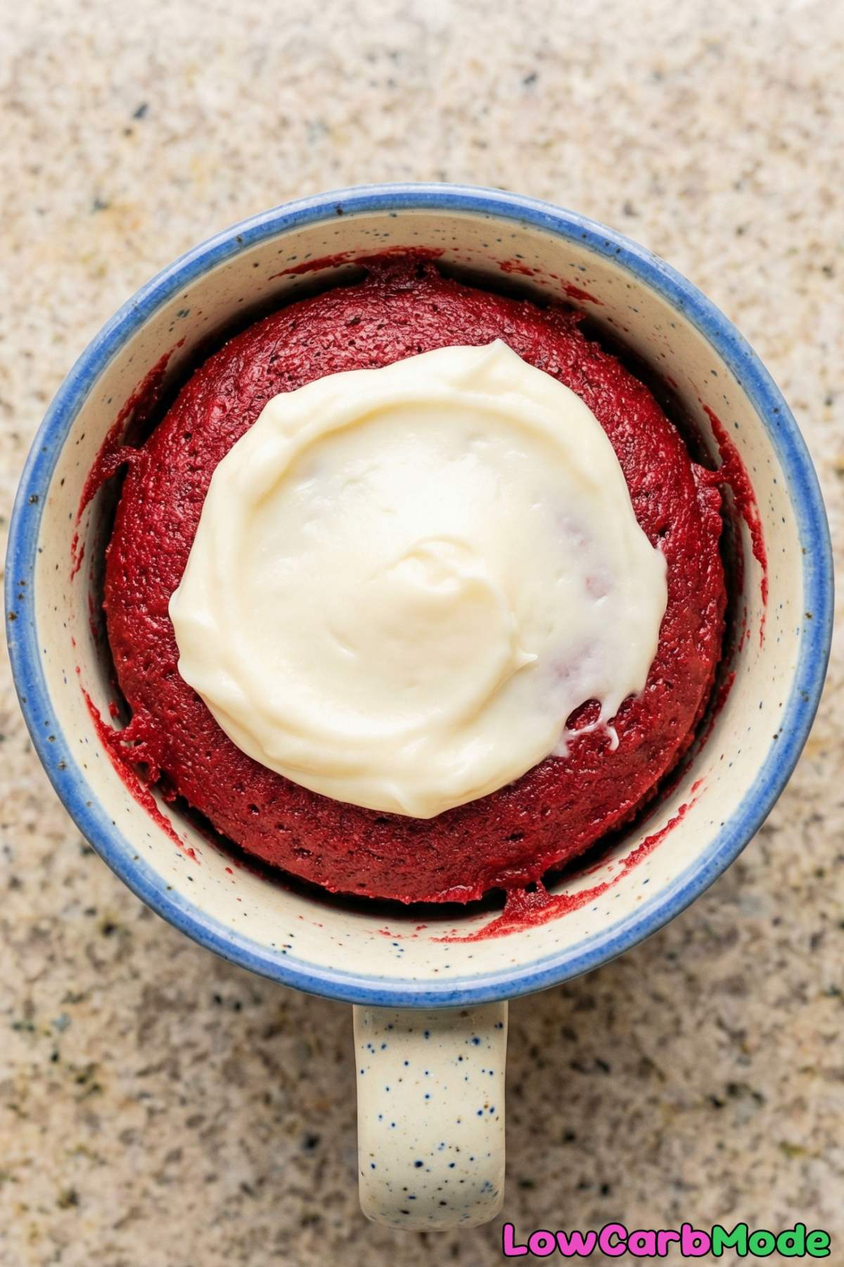 Decadent low carb red velvet mug cake
