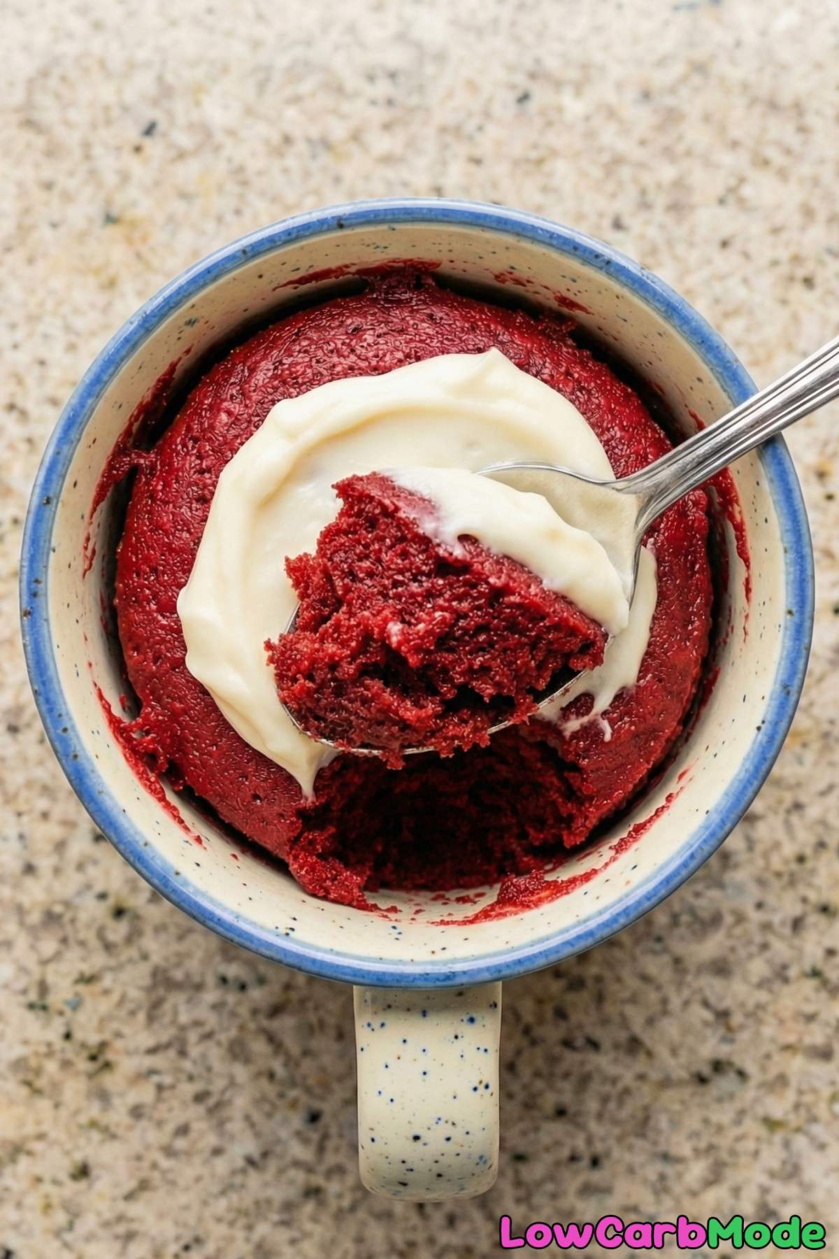 Fluffy low carb red velvet mug cake