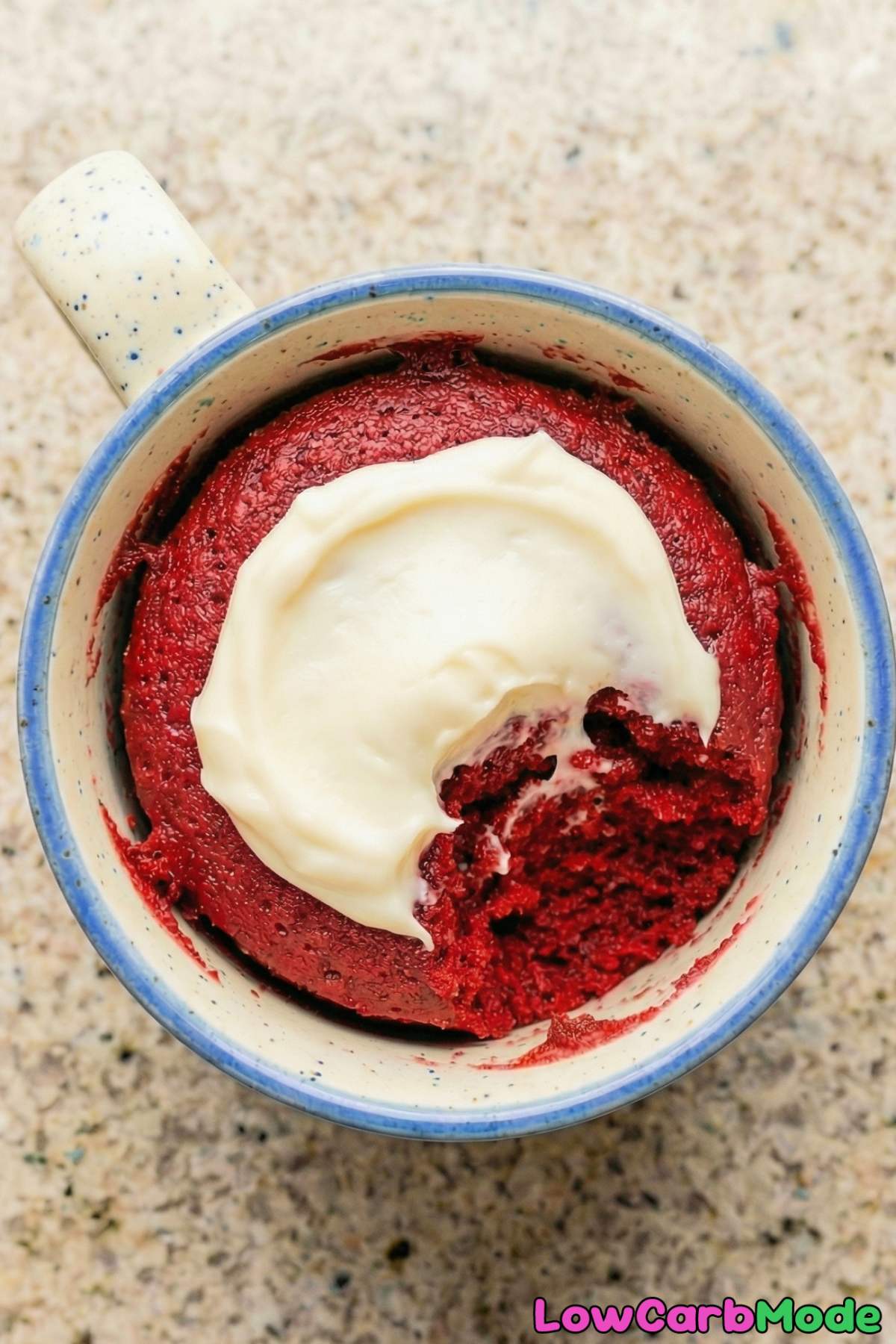 Indulgent low carb red velvet mug cake