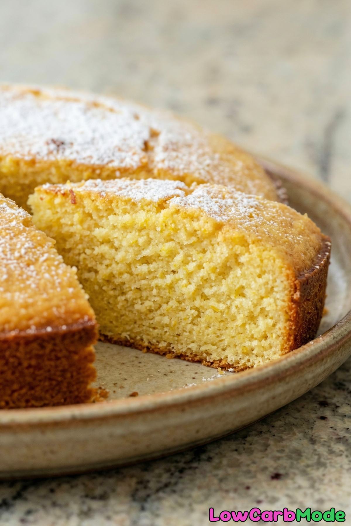 Creamy low carb ricotta lemon cake slice