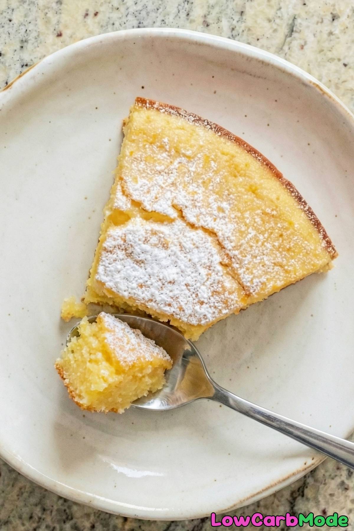 Light low carb ricotta lemon cake piece