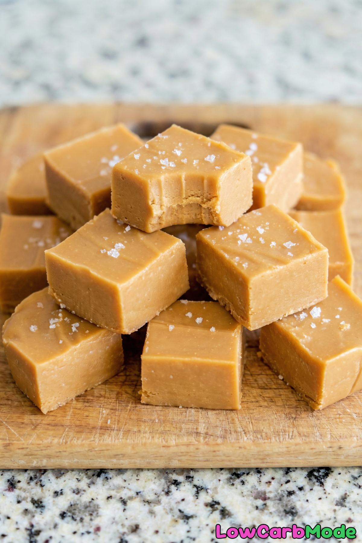 Glossy salted caramel fudge low carb dessert