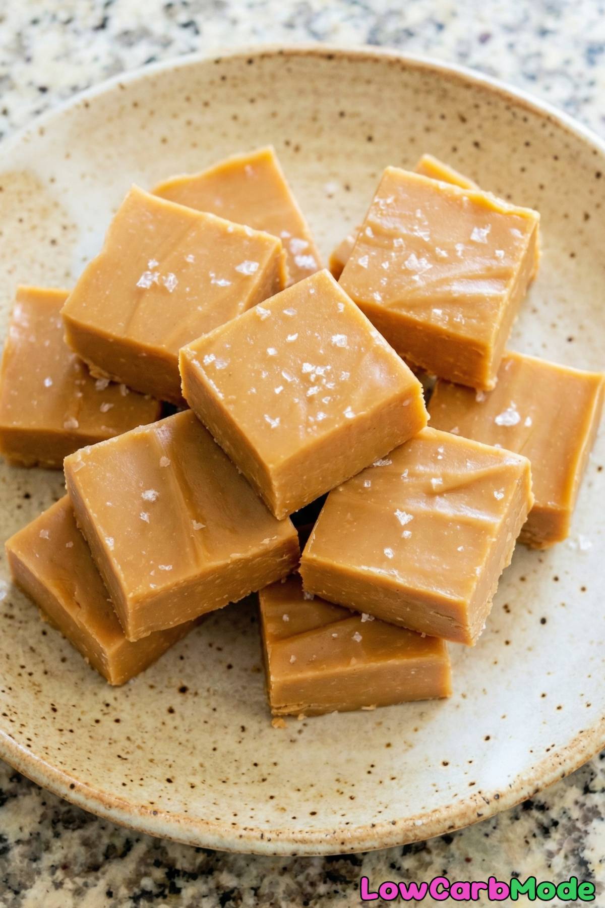 Indulgent low carb salted caramel fudge stack
