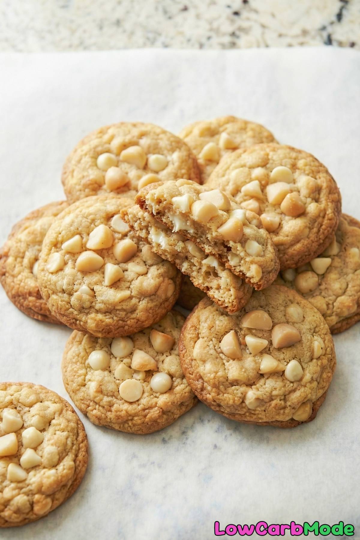 Homemade low carb white chocolate macadamia cookies