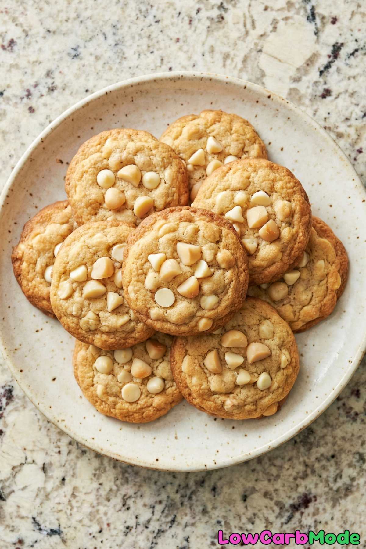 Buttery low carb white chocolate macadamia cookies