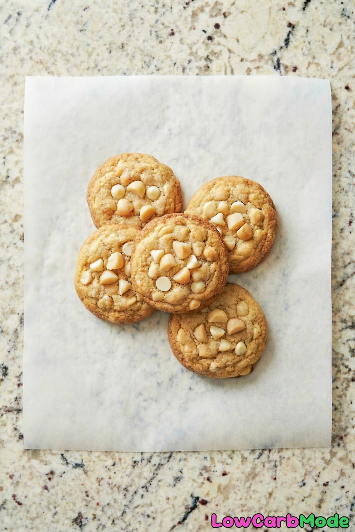 Decadent low carb white chocolate macadamia cookies