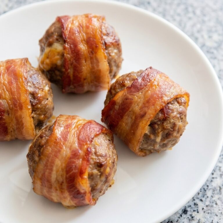 Keto Bacon-Wrapped Stuffed Meatballs