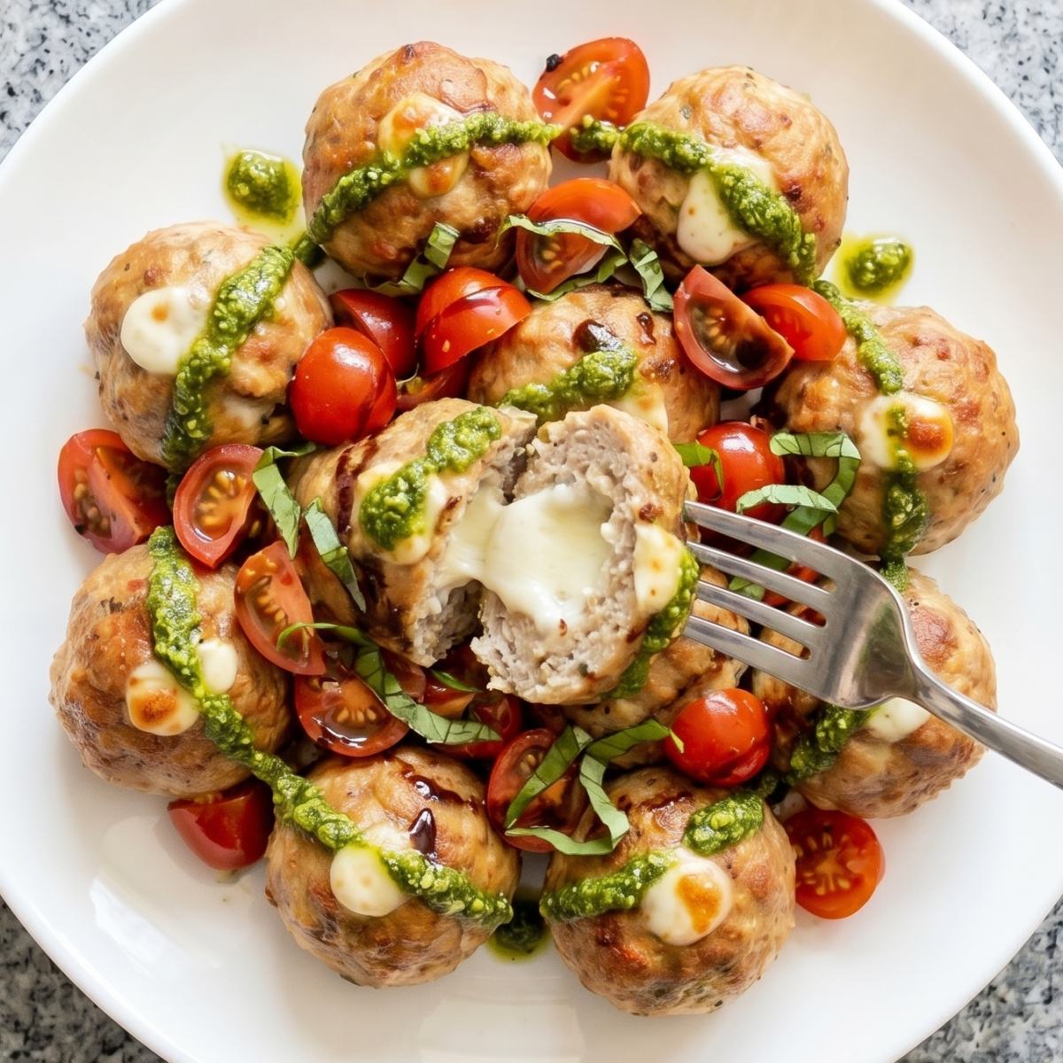 Keto Caprese Stuffed Meatballs