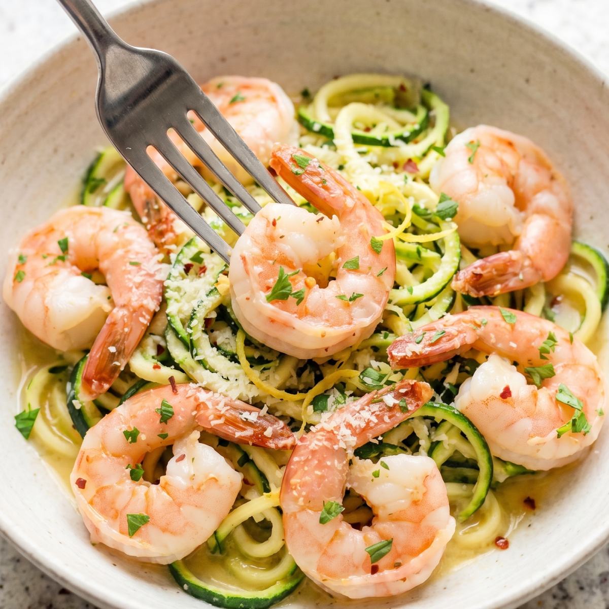 Keto Lemon Garlic Butter Shrimp Zoodles