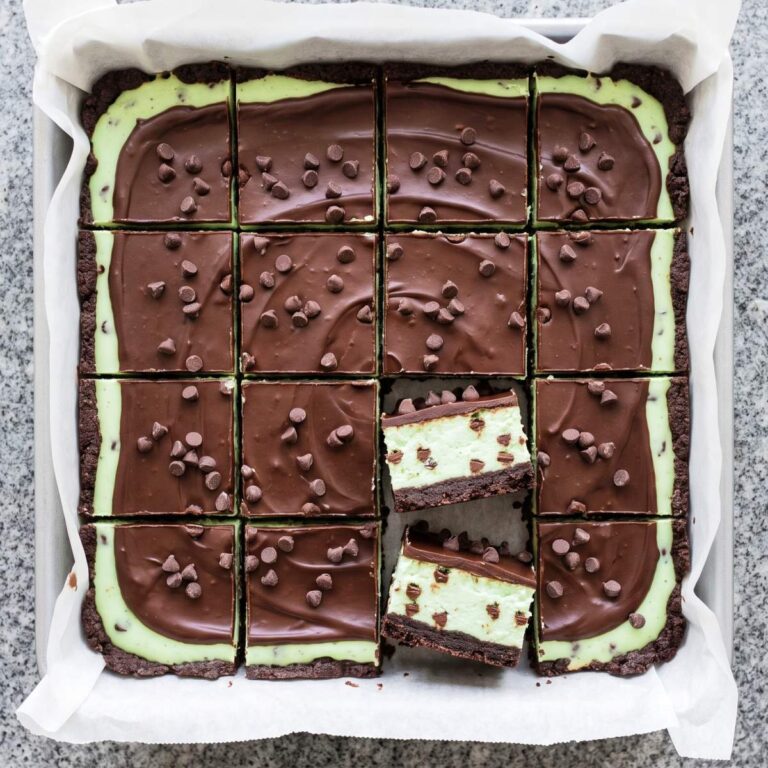 Keto Mint Chocolate Chip Cheesecake Bars
