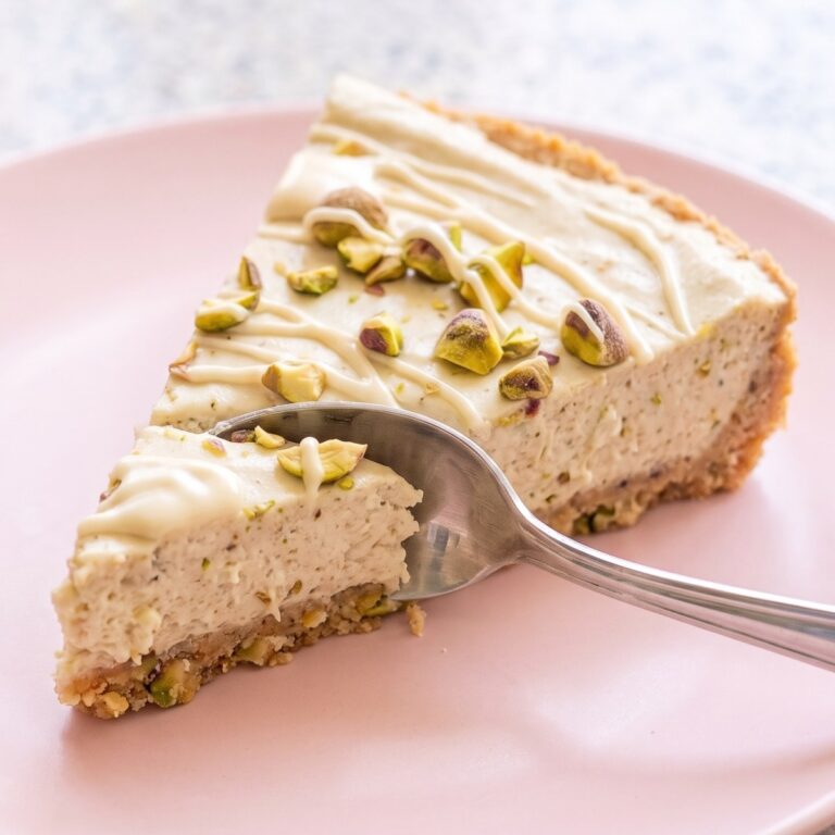 Keto No Bake Cardamom Pistachio Cheesecake
