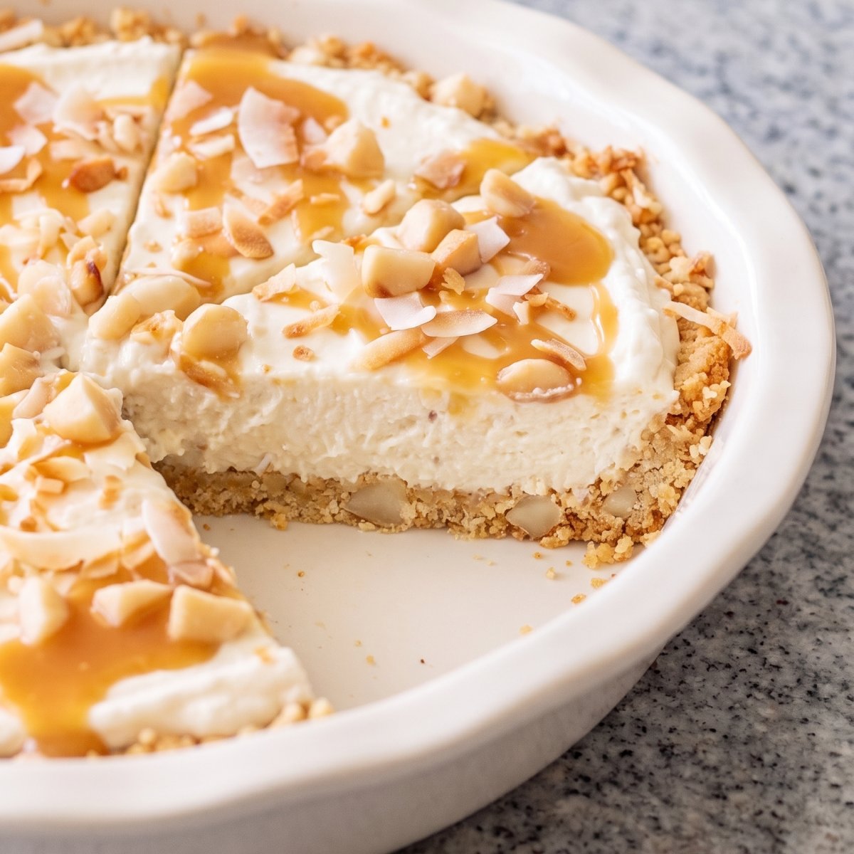 Keto No Bake Coconut Caramel Macadamia Cheesecake