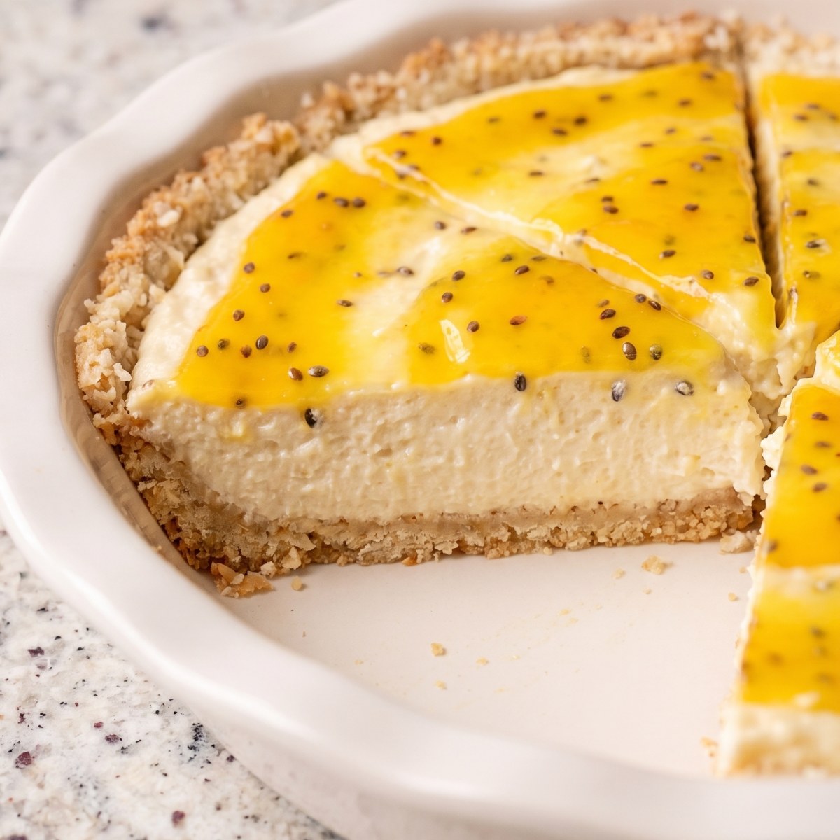 Keto No Bake Passion Fruit Coconut Cheesecake