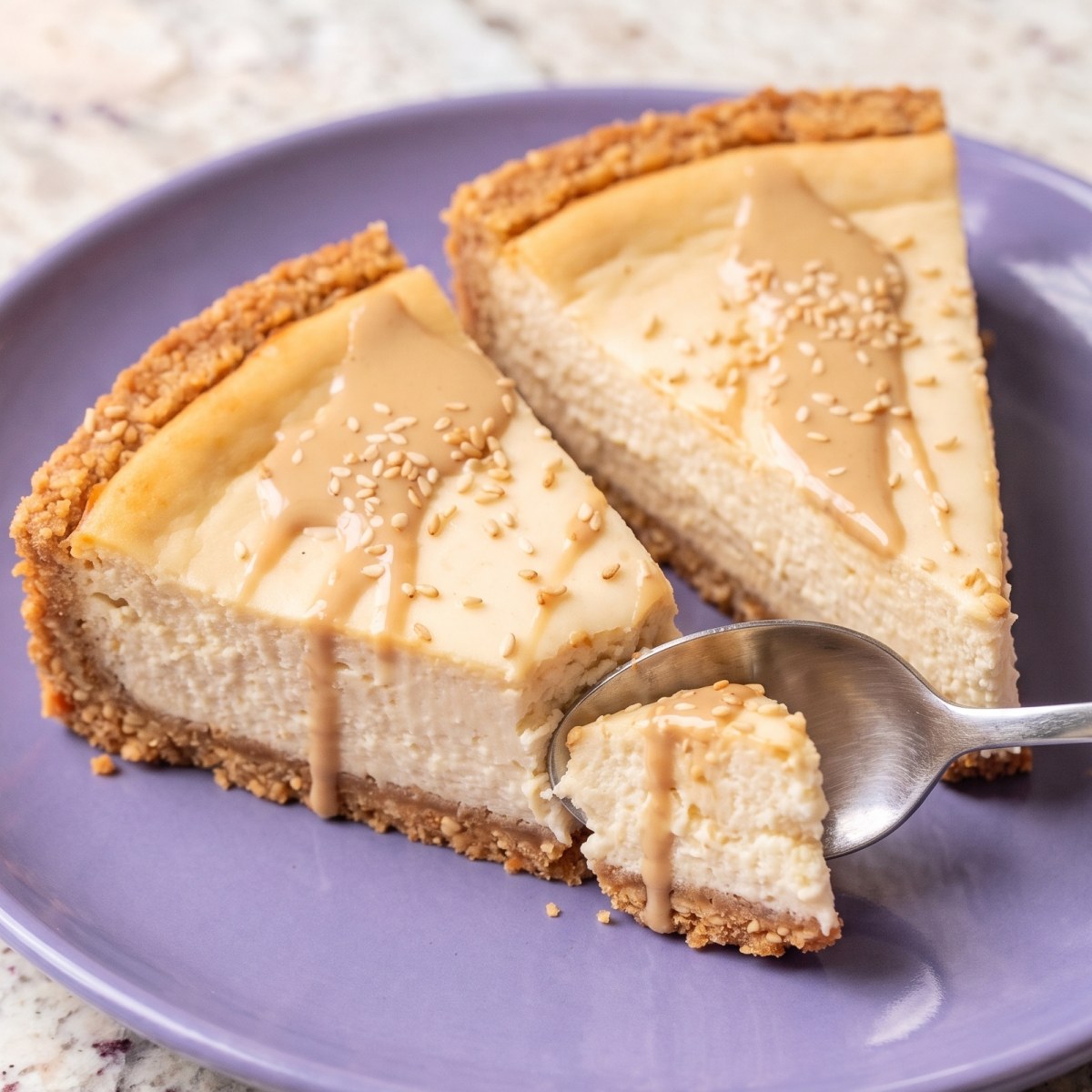 Keto No Bake Toasted Sesame Vanilla Cheesecake