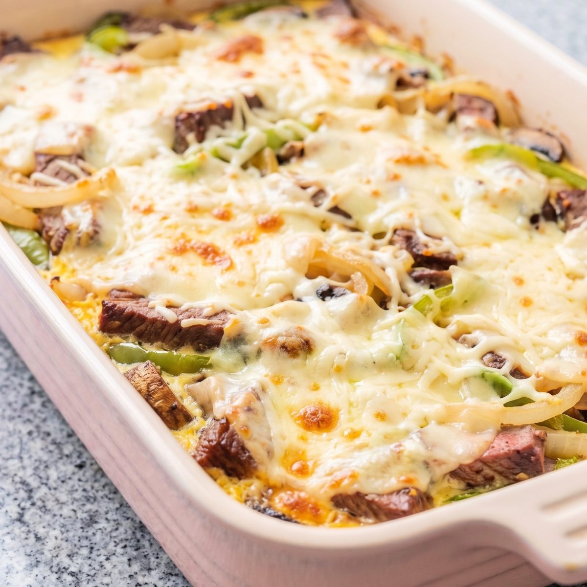 Keto Philly Cheesesteak Casserole