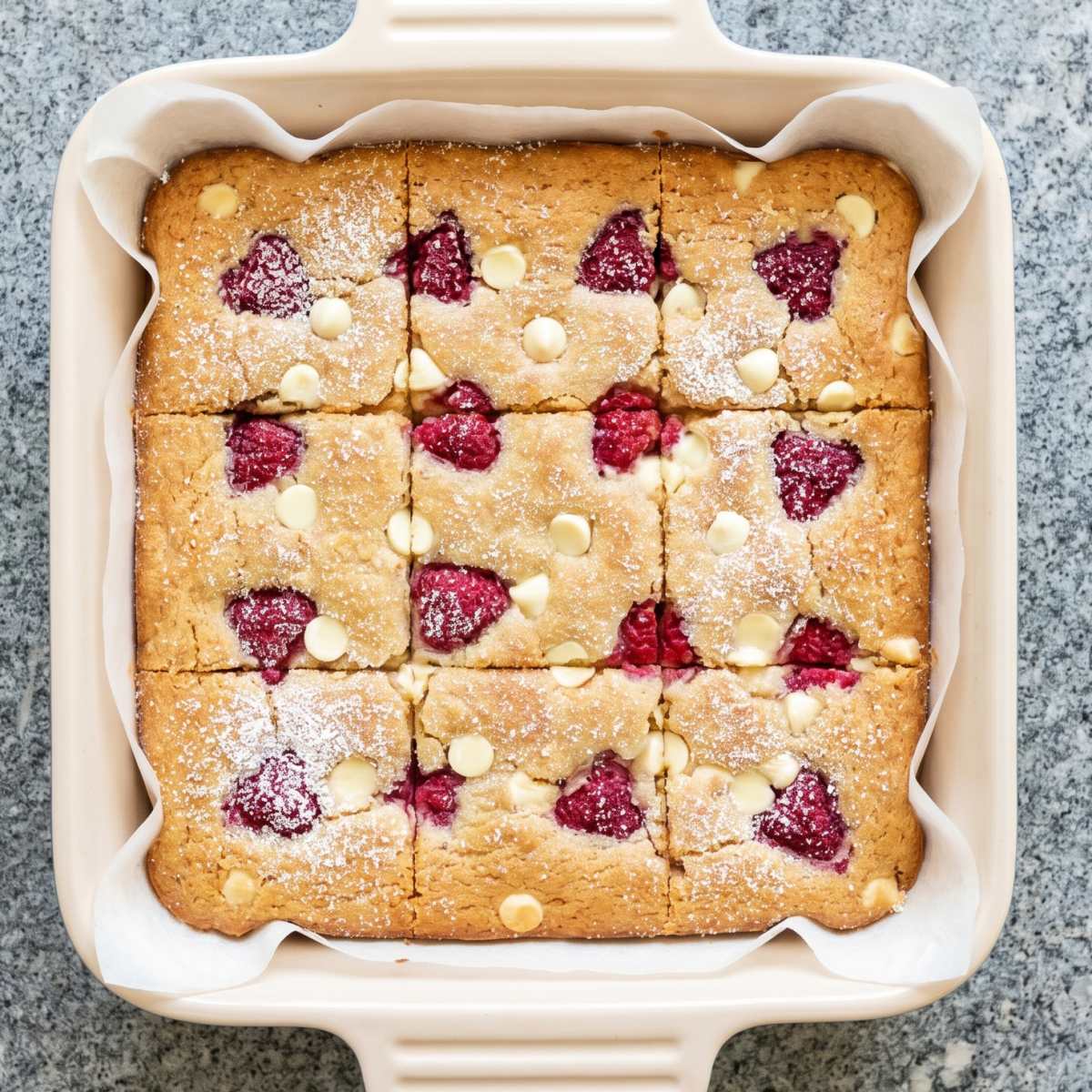 Keto Raspberry White Chocolate Blondies