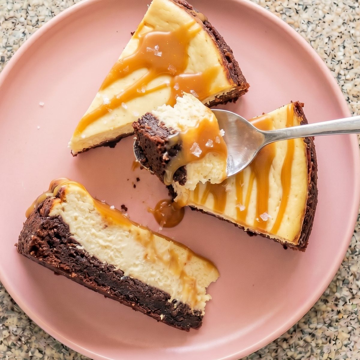Keto Salted Caramel Brownie Cheesecake