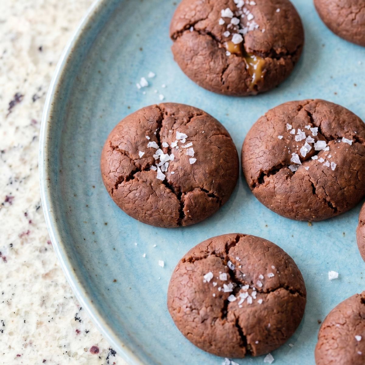 Keto Salted Caramel Stuffed Chocolate Cookies