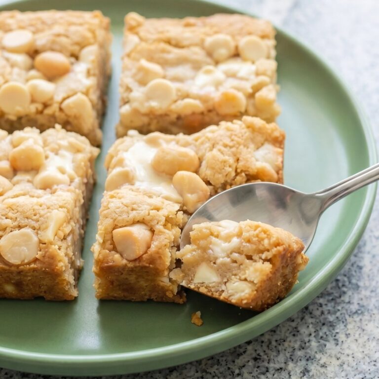 Keto White Chocolate Macadamia Blondies